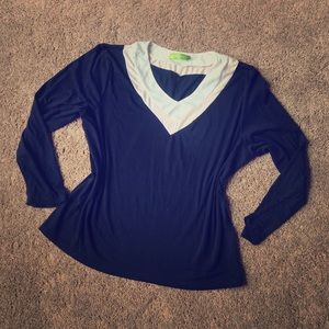 Navy top with pink and white trim